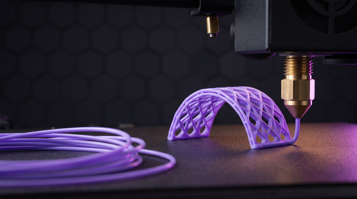 Druk z TPU — elastyczny filament: dysza 220–235 °C, prędkość 20–30 mm/s, retrakcja 0,5–1,5 mm